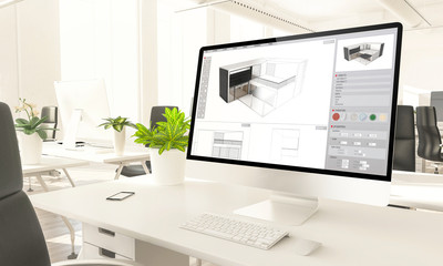 Poster - architecture software screen mockup computer in loft office