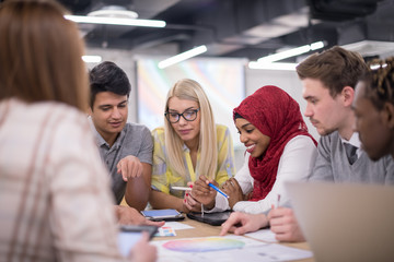 Poster - Multiethnic startup business team having meeting