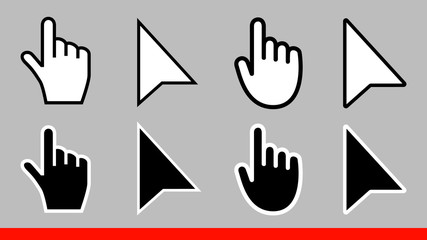 Leinwandbilder - 8 Black and white arrow no pixel mouse hand cursors icons vector illustration set flat style design isolated on white background.