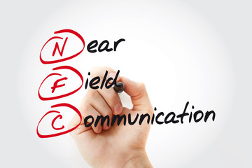 Poster - hand writing nfc near field communication with marker, acronym concept