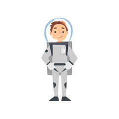 Sticker - Boy Astronaut Character in Space Suit, Kid Dreaming of Future Profession Vector Illustration