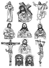 Hand Drawn Jesus Christ Vector design collection