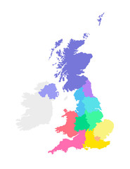 Wall Mural - Vector isolated illustration of simplified administrative map of the United Kingdom of Great Britain and Northern Ireland. Borders of the regions. Multi colored silhouettes