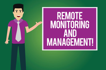 Poster - handwriting text remote monitoring and management. concept meaning long distance monitor data analys