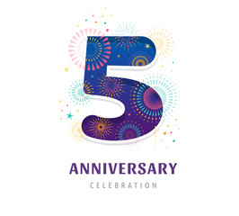 Wall Mural - Anniversary fireworks and celebration background, number and firecracker, vector design and illustration