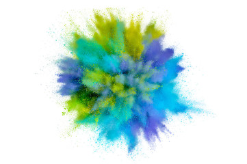 Wall Mural - Colored powder explosion. Abstract closeup dust on backdrop. Colorful explode. Paint holi