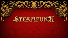Steampunk Red And Gold Background With Gold Ornaments