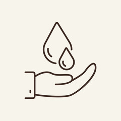 Sticker - Hand and water drops line icon. Water, economy, saving. Environmental pollution concept. Vector illustration can be used for topics like environment, ecology, environmental defect