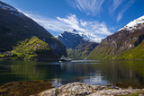 Fototapeta Na drzwi - Famous Geiranger fiord in Norway. Spring time beautiful weather and colours.