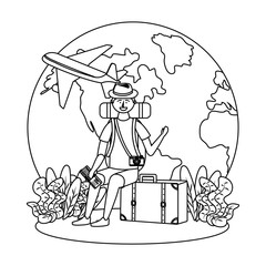 Sticker - Tourist boy cartoon with bag design