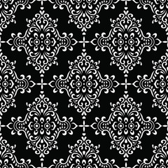 Seamless black and white vintage floral pattern