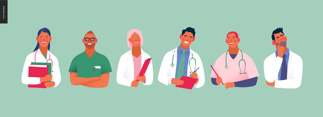 Medical insurance -best doctors -modern flat vector concept digital illustration - medical specialists - doctors and nurses portraits, team of doctos concept, medical office or laboratory