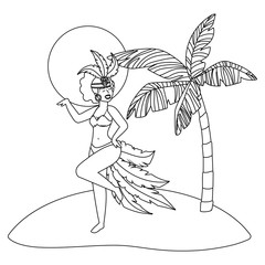 Wall Mural - native woman dancing celebrating brazil carnival in black and white