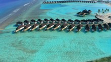Aerial View, Flight At A Maldives Island With Water Bungalows, South Male Atoll Maldives, Mar 2019