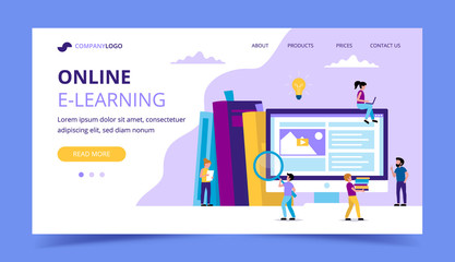 Aufkleber - E-learning landing page. Concept illustration for education, books, university, studying, research, courses.