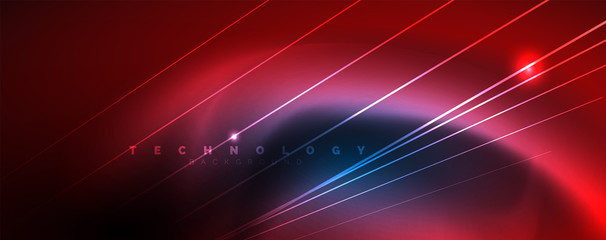 Neon blue glowing lines, magic energy space light concept, abstract background wallpaper design