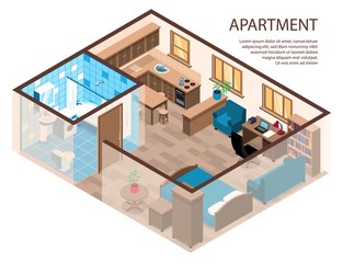 Canvas Print - Apartment Interior Isometric Composition 