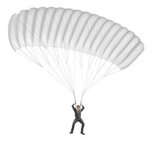 Skydiver With Parachute Wings White. 3d Illustration Isolated On White