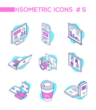 Business analytics - line design style isometric icons