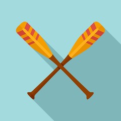 Poster - Crossed striped oars icon. Flat illustration of crossed striped oars vector icon for web design