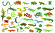 Reptiles amphibians icons set. Cartoon set of reptiles amphibians vector icons for web design