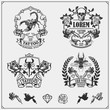 © malashkos - Vector set of tattoo salon labels, badges and design elements. Tattoo studio emblems with professional equipment, scorpion, beetle and skull. Print design for t-shirt.