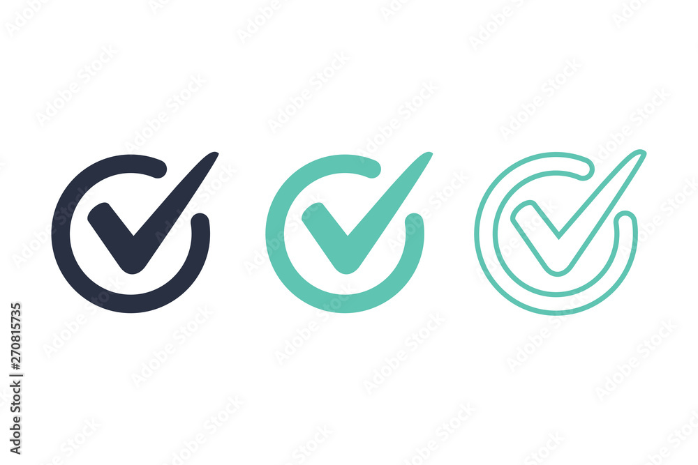 Check mark logo vector or icon vector illustration concept image icon. Access, right answer icons set for ui interface. - obrazy, fototapety, plakaty 
