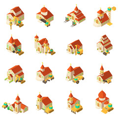 Poster - Fix of church icons set. Isometric set of 16 fix of church vector icons for web isolated on white background