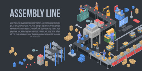 Poster - Assembly line factory concept background. Isometric illustration of assembly line factory vector concept background for web design
