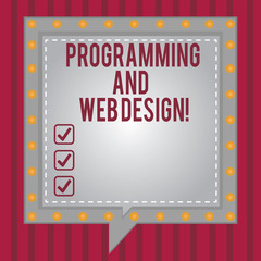 Word writing text Programming And Web Design. Business concept for Website development Designing web pages Square Speech Bubbles Inside Another with Broken Lines Circles as Borders