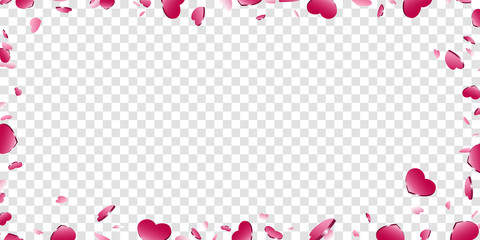 Wall Mural - heart frame isolated white transparent background. pink hearts fall confetti border. abstract heart 