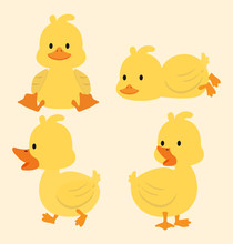 Cute Yellow Ducks Cartoon Set
