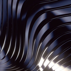 Poster - Wave band abstract background. Bright colored reflections on dark metallic surface. 3d rendering