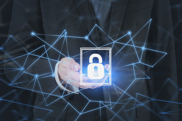Poster - Businessman with phone, online security concept