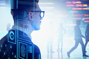 Poster - Businessman in glasses, online security concept