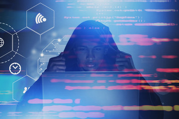 Poster - Hacker committing digital crime concept