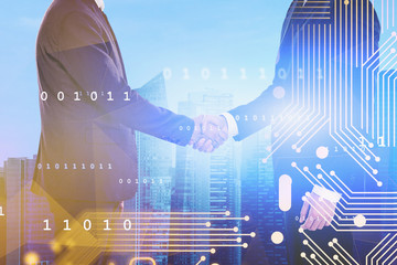 Poster - Business people shake hands, smart city