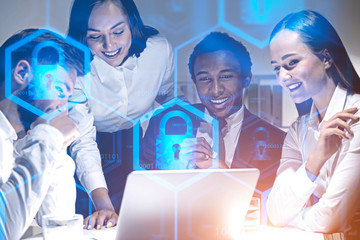 Poster - Happy business team, online security