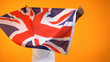 © motortion - Sport fan holding British flag, cheering for favorite team victory, back view