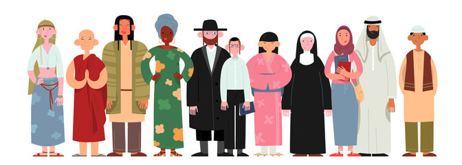 people of different religions and cultures as well as different skin colors standing together on whi