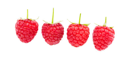 Poster - Ripe raspberries isolated on white background close up.