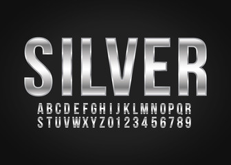 Wall Mural - Font alphabet and number Silver effect vector