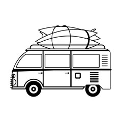 Wall Mural - Vitnage van with surf tables cartoon in black and white