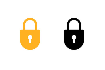 Lock vector icon. Yellow and black symbol flat set