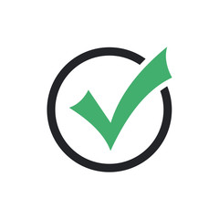 Poster - Green check mark icon in a black circle. Flat icon checklist mark symbol vector illustration.