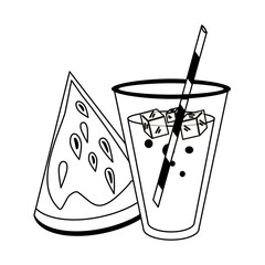 Sticker - Watermelon and juice cup with straw cartoon in black and white