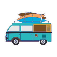 Sticker - Vintage van with surf tables cartoons