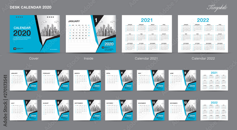 Set Desk Calendar 2020 template design vector, Calendar 2020, 2021 ...