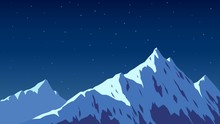 Snowy Top Of The Mountain, Night And Moon Light, Alps, Landscape