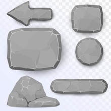 A Set Of Stone Buttons And Patterns: Round, Square Stone Panel, Arrow, Cobble. Stone Elements